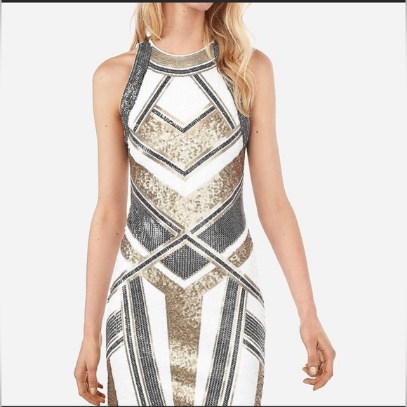 Express Dresses & Skirts - Express White, Gold sequin dress